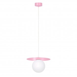 Lampa wisząca Robin różowa ze szklanym kloszem w kolorze białym