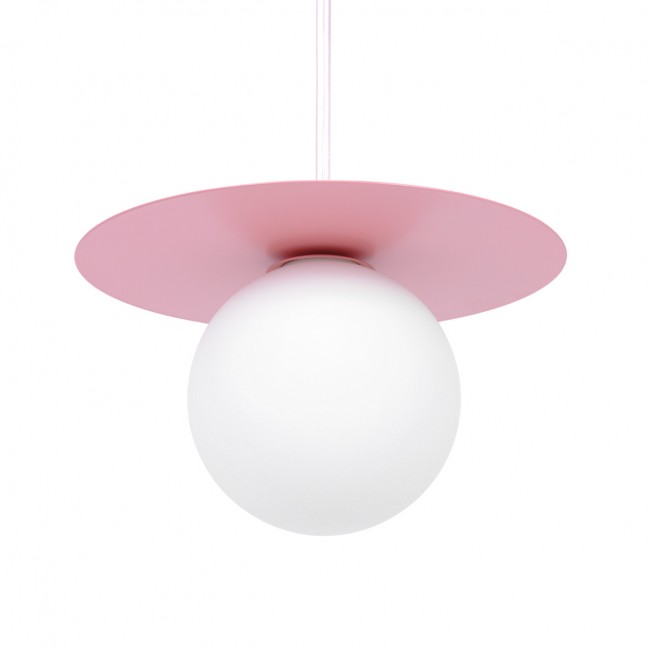 Lampa wisząca Robin różowa ze szklanym kloszem w kolorze białym