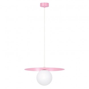 Lampa wisząca Robin różowa ze szklanym kloszem w kolorze białym