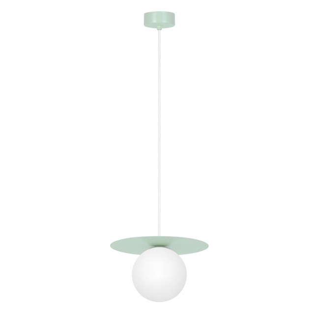 Lampa wisząca Robin miętowa ze szklanym kloszem w kolorze białym