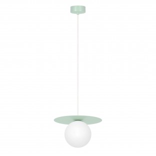 Lampa wisząca Robin miętowa ze szklanym kloszem w kolorze białym