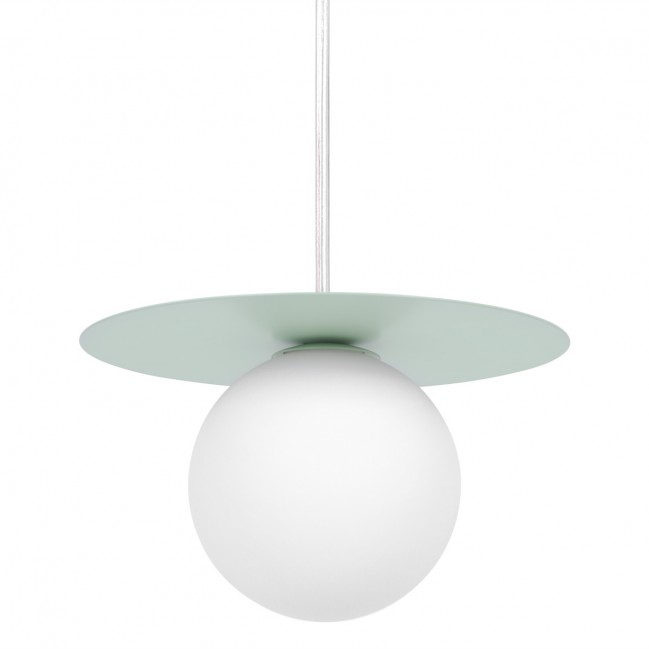 Lampa wisząca Robin miętowa ze szklanym kloszem w kolorze białym
