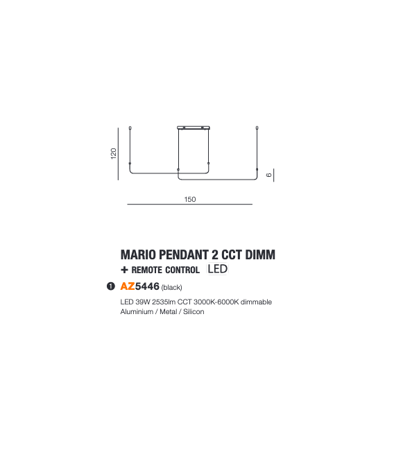 Lampa wisząca Mario 2 CCT DIMM+ REMOTE+CONTROL 