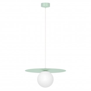 Lampa wisząca Robin miętowa ze szklanym kloszem w kolorze białym