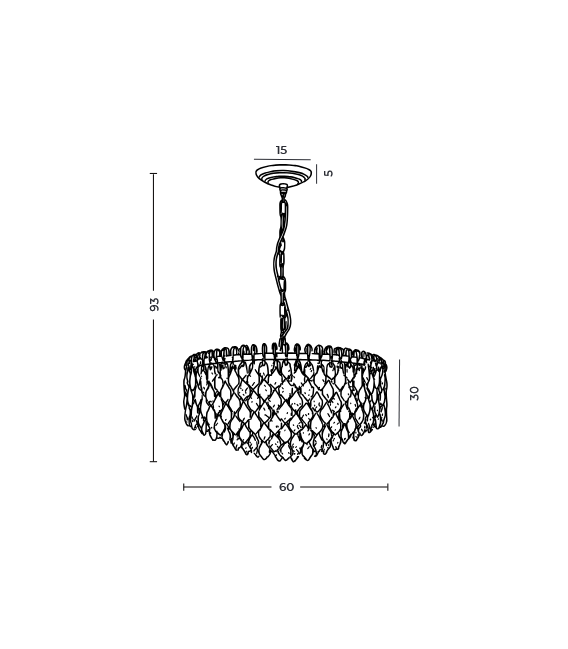 Kryształowa lampa wisząca Burano 60 w kolorze chromu