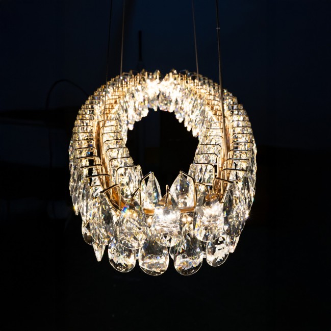 Kryształowa lampa wisząca Barletta Oval Led w kolorze złotym - 3-DIMM
