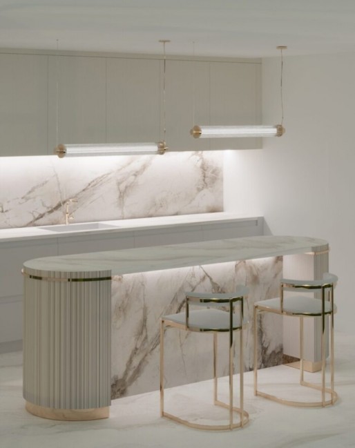 Lampa wisząca Merezi 4 Led w kolorze patyna mat z kloszem z ryflowanego szkła