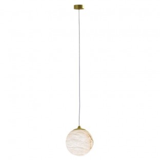 Lampa wisząca Volterra w kolorze mosiadzu z kloszem z alabastru