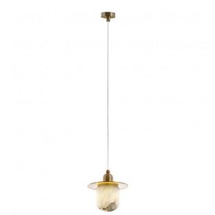 Lampa wisząca Volterra w kolorze mosiadzu z kloszem z alabastru