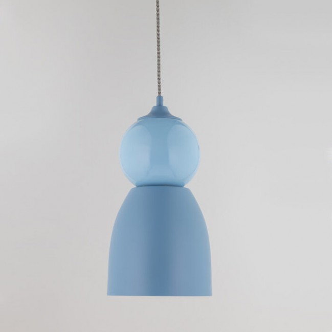 Lampa wisząca Tigali 4 z kloszem z ceramiki w kolorze niebieski denim