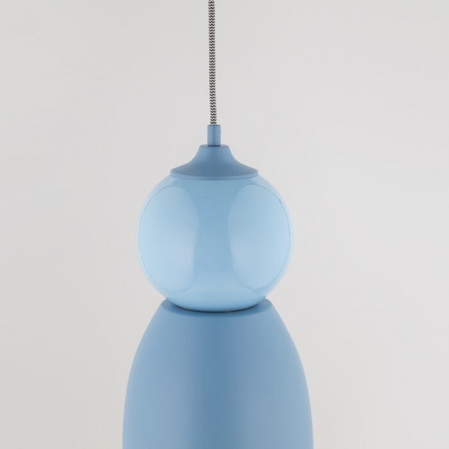 Lampa wisząca Tigali 4 z kloszem z ceramiki w kolorze niebieski denim
