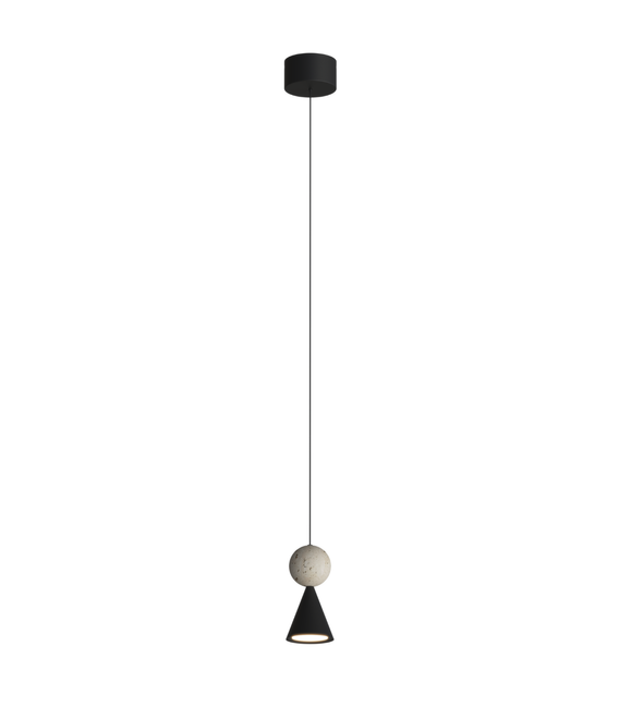 Lampa wisząca Bingo Led w kolorze czarnym z metalu i naturalnego trawertynu