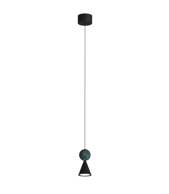 Lampa wisząca Bingo Led w kolorze czarnym z metalu i naturalnego malachitu