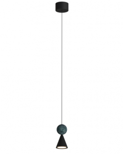 Lampa wisząca Bingo Led w kolorze czarnym z metalu i naturalnego malachitu