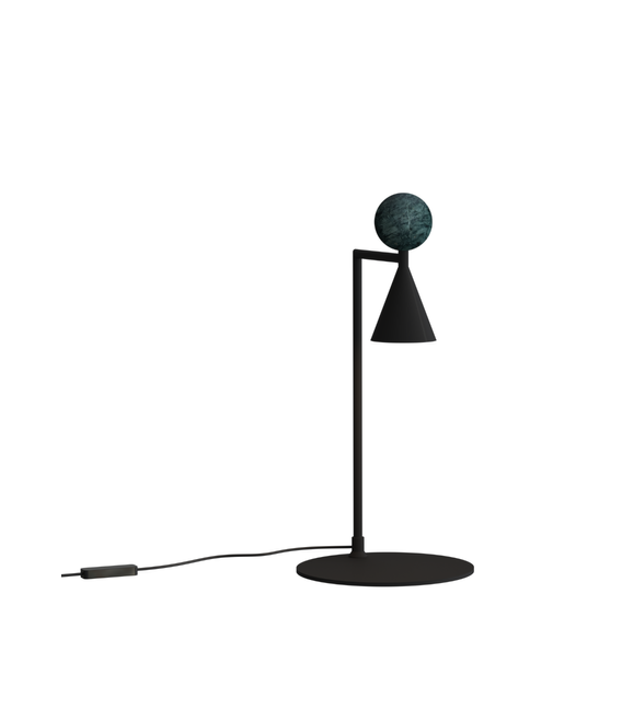 Lampa stołowa Bingo Led w kolorze czarnym z metalu i naturalnego malachitu
