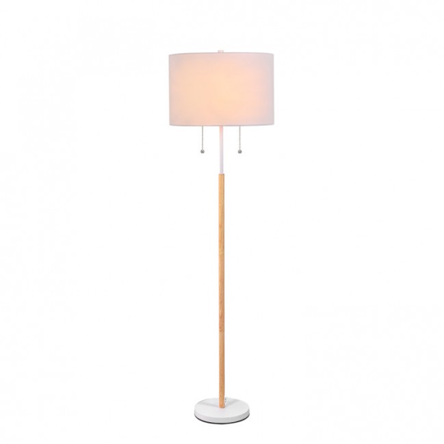 Lampa podłogowa Fogo drewniana z białym abażurem