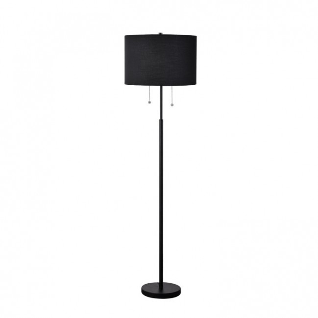 Lampa podłogowa Fogo drewniana z czarnym abażurem