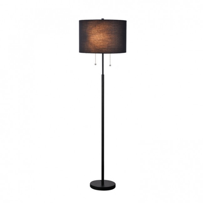 Lampa podłogowa Fogo drewniana z czarnym abażurem