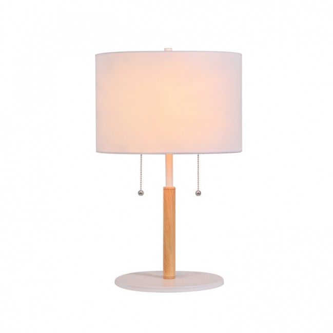 Lampa stołowa Fogo drewniana z białym abażurem
