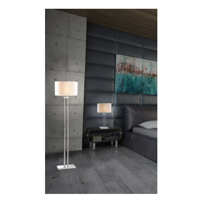 Lampa stolowa Athens w kolorze chromu z białym abażurem