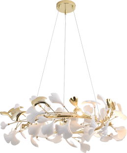 Lampa wisząca Leaf w kolorze złoty połysk z listkami z białej ceramiki