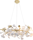 Lampa wisząca Leaf w kolorze złoty połysk z listkami z białej ceramiki