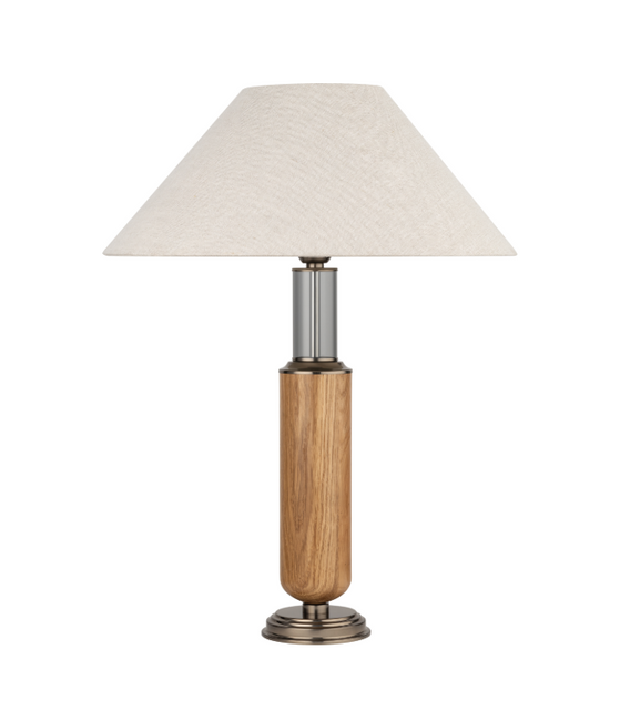 Lampa stołowa Natura z mosiądzu w kolorze tytanu z lnianym abażurem