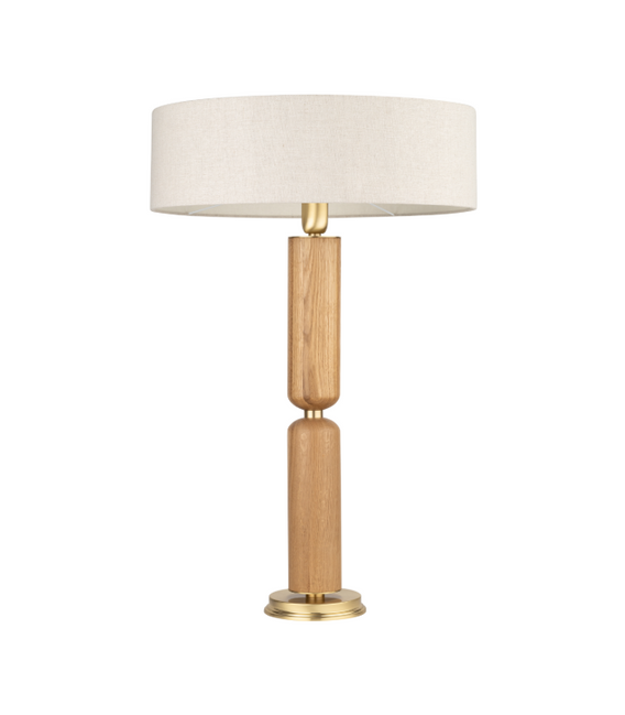 Lampa stołowa Natura z mosiądzu w kolorze złoty mat z lnianym abażurem